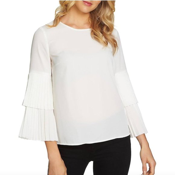 J MCLAUGHLIN white top with 3/4 pleated bell sleeves - Picture 1 of 8